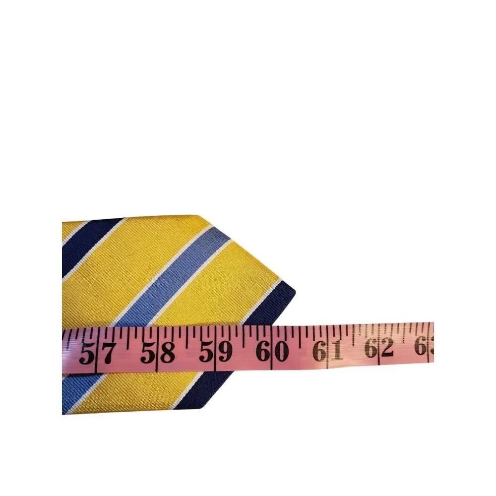 Lands End REPP Mens Tie Necktie Designer‎ Yellow Navy Blue Stripes Businesscore